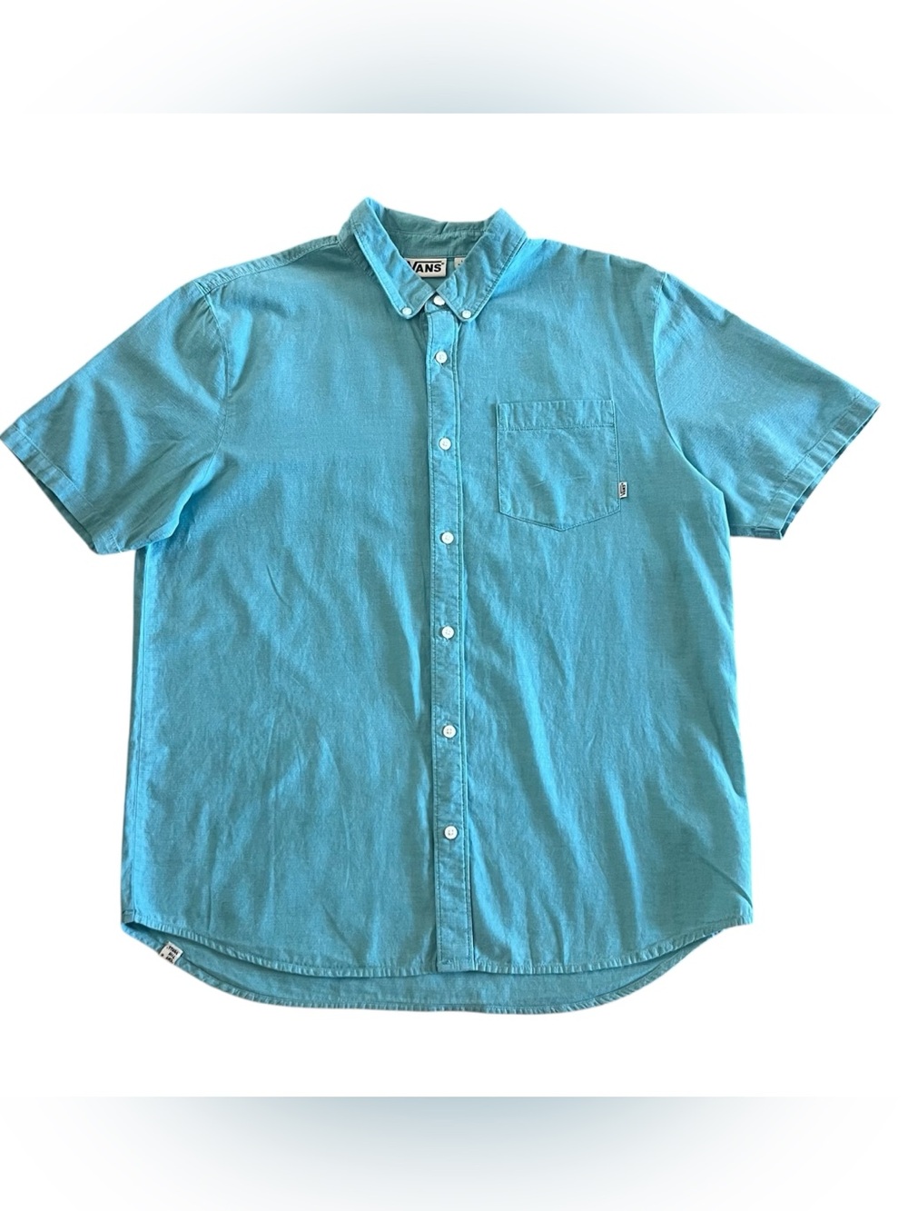 Vans Men’s short sleeve button down shirt turquoise blue cotton